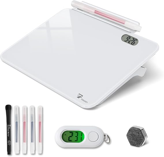 Small Glass Desktop Whiteboard Dry-Erase, Mini Pure Glassboard Clock Stand