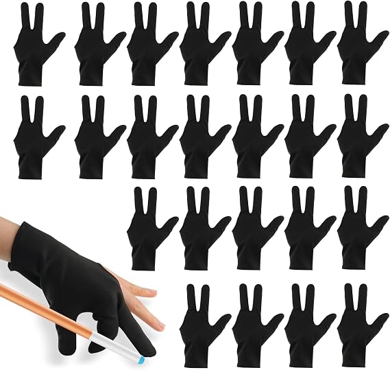 Cositina 24 Pack Billiard Gloves Three Finger Cue Pool Glove Elastic Universal Sport Gloves for Women Men Left & Right Hand Billiard Shooters Accessories