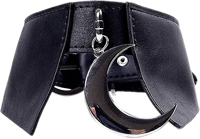 Tebapi Womens Pendant Necklaces Punk Pendant Crescent Alloy Collar Leather Goth Choker Necklace for Women Party Club Chocker Harajuku Jewelry