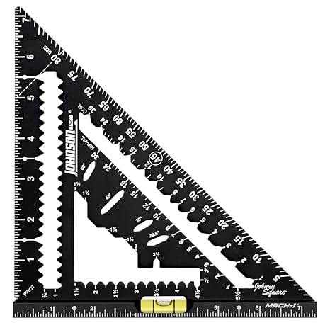 Johnson Level & Tool 1904-0700V 7-1/4" Johnny Square MACH-1TM Smart MarkTM Rafter Square with Level Vial, Black