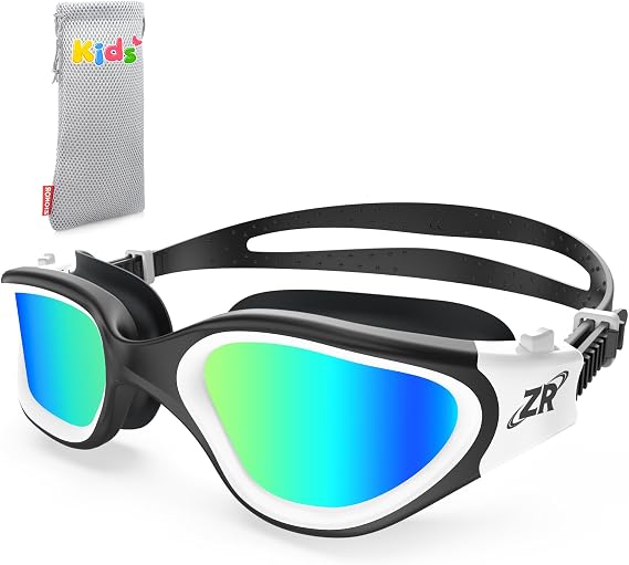 ZIONOR G1 MINI Polarized Kids Swim Goggles for Boys Girls Ages 6-14 | Glare-Reducing Polarized Lenses with Anti-Fog UV Protection, Leakproof Comfort Fit, Wide View and Easy-Adjust Strap