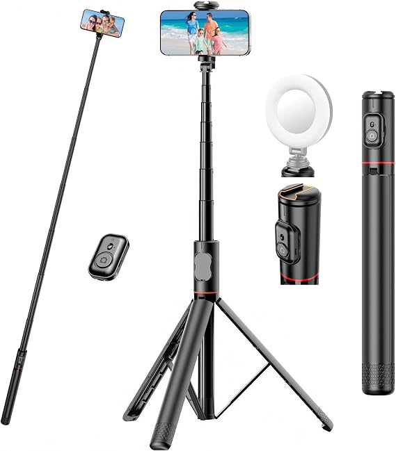 72" Phone Tripod & Selfie Stick - Tripod for iPhone Cell Phone Tripod Stand Holder w Cold Shoe Mount, Portable Travel Tripods for iPhone 16 15 14 13 Pro Max Android Video Recording Vlog