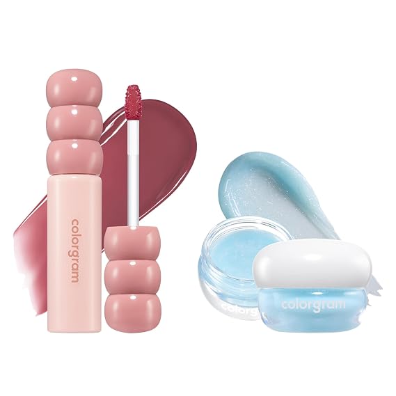 COLORGRAM Fruity Glass Tint 15 Satistfied Fig + TINTIN DORY LIP JAM 02 SODA JAM | Glossy Dewy Lip Tint and Pudding Pot Lip Balm
