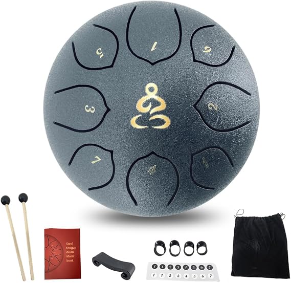 Steel Tongue Drum 6 Inches 8 Notes, Rain Drum for Outside with Music Book, Drum Mallets Meditation Rain Chime, Musical Instruments for Family, Friends