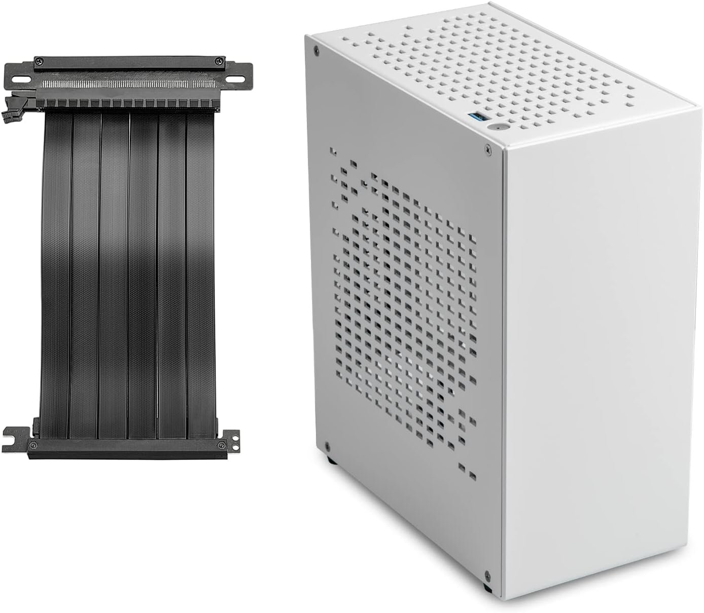 JOYJOM Aluminum Mini ITX Case with PCI Riser, Mini PC Case, SFF Small Form Factor PC Case, TX Computer Gaming Case Supports GPU Graphics Card White
