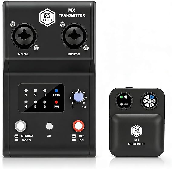 W IN-MIX Wireless in-Ear Monitor System 2.4GHz Stereo Transmitter & Bodypack Receiver for Studio, Band Rehearsal, Live Performance