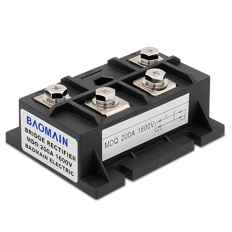 Baomain MDQ 200A 1600V Single Phase Diode Bridge Rectifier, Full Wave Rectification Module with Heat Sink Base, High Power Black Metal Case for Industrial Electrical Power Supplies & Battery Charging