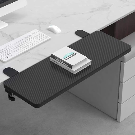 Desk Extender 21.65"x9.45" Arm Support Collapsible Ergonomics Computer Table Extension Keyboard Tray for Square Tabletop - Carbon Fiber