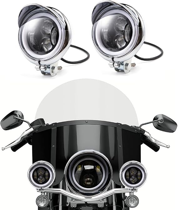 Motorcycle Auxiliary Light 4 inch 2pcs Fog Lamp Headlight Chrome LED Front Head light For Cafe Racer Bobber Chopper Cruisers Touring Custom Scooter Driving light