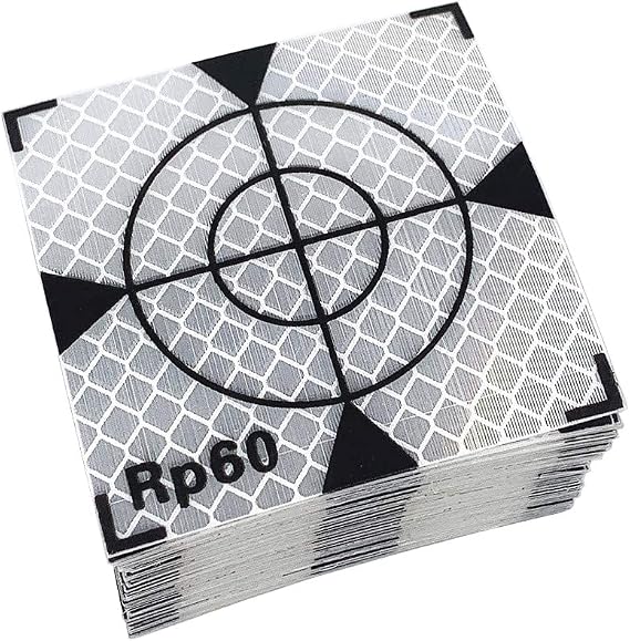 New 100PCS Paste Up Reflector Sheet Reflective Tape Target 60x60mm with Black Triangles Compatible for Topcon Sokkia Trimble Leica Surveying