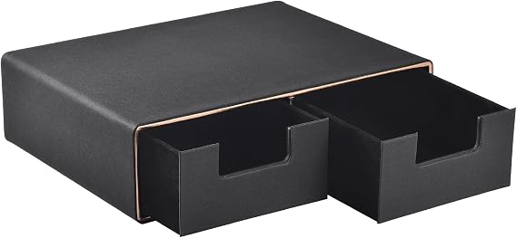 Drawer Box Leather Desk Organiser with 2 Drawers Mini Desk Desktop Drawer Stackable Multifunctional Table Top Organisation for Office Supplies Home Negra