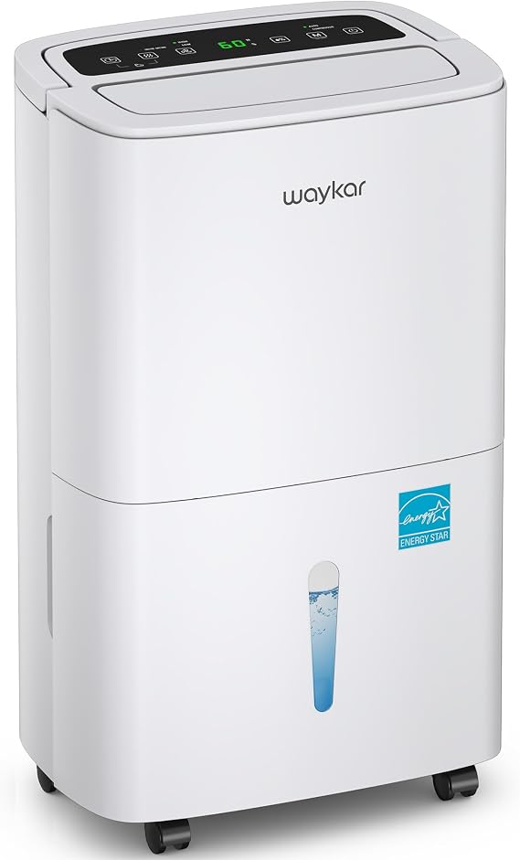 Waykar 150 Pints 7500 Sq.Ft Energy Star Dehumidifier with Pump for Basement | Dehumidifier for Home, Warehouse, with Drain Hose and Tank, Auto Defrost, Self-Drying, Quiet Operation