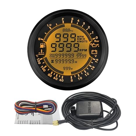 ELING 6 in 1 Multi-Functional Gauge Meter GPS Speedometer Tachometer Hour Water Temp Fuel Level Oil Pressure Voltmeter 12V 85mm with Backlight