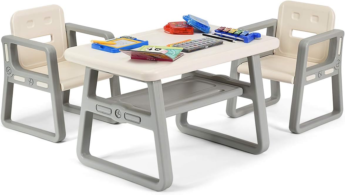 Costzon Kids Table and Chair Set, Children Activity Table & 2 Chairs wStorage Rack for Toddler Arts, Crafts, Reading, Drawing, Playroom, Preschool, Gift for Boys & Girls, Toddler Table and Chair Set