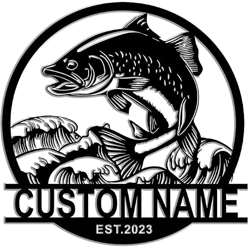 Ke Ji Yu Hen Huo Custom Fish Metal Wall Art, Personalized Crappie Fish Name Sign, Crappie Fishing Metal Decor, personalized Family Sign, metal Monogram Signs for Outside, 8-24inches, Multicolor