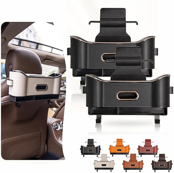 Alkyne Car Seat Back Storage Box, 2025 New Car Backseat Organizer, Car Seat Back Tissue Holder with Purse Hook, Phone Tray, Cup Holder (2 Pcs Classic Black)