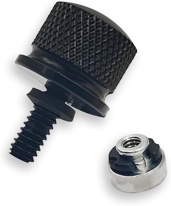 Motorcycle Seat Bolt, Belt Washer, Textured Stainless Steel, Black