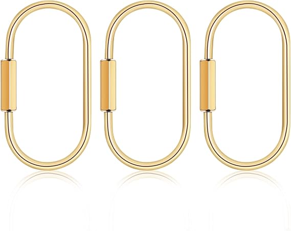 3 Pcs Brass Key Ring, Gold Carabiner Keychain Clips, Purse & Bag Charms