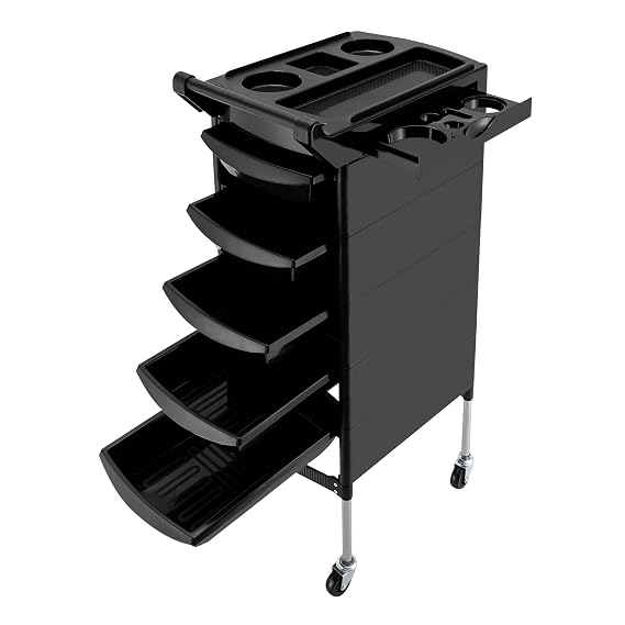 Salon Rolling Trolley with Wheels, Hairdresser Barber Shop Tool Storage Cart w/5 Drawers 2 Hair Dryer Holder for Hair Stylist Hairdresser Beauty Tattoo