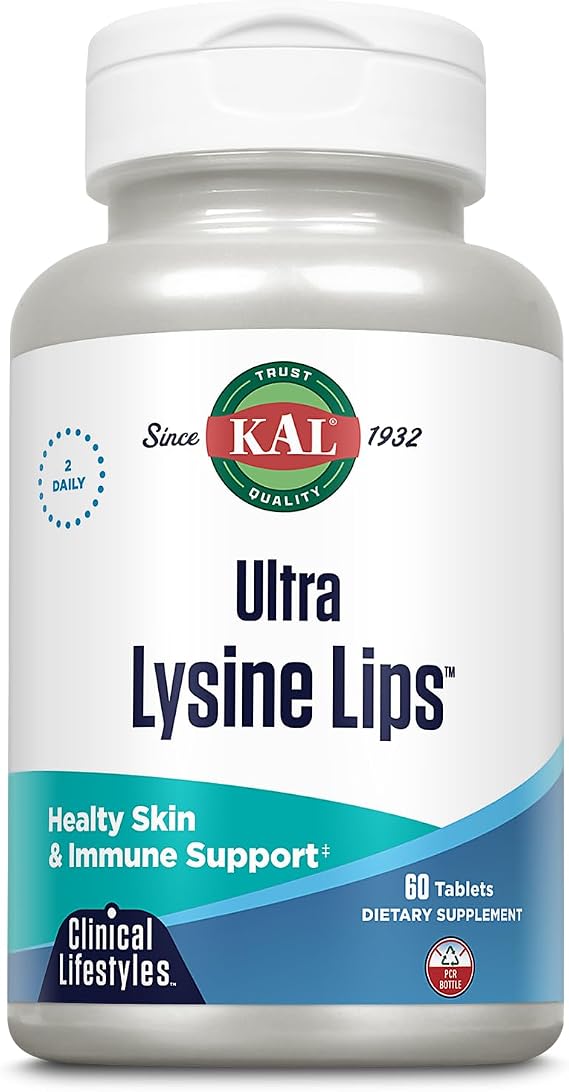 KAL Ultra Lysine Lips Supplement Tablets, 60 Count Tablets | 1500 mg of L-Lysine per Serving, Contains Essential Vitamin C, Red Marine Algae, Zinc, Healthy Immune and Skin Support