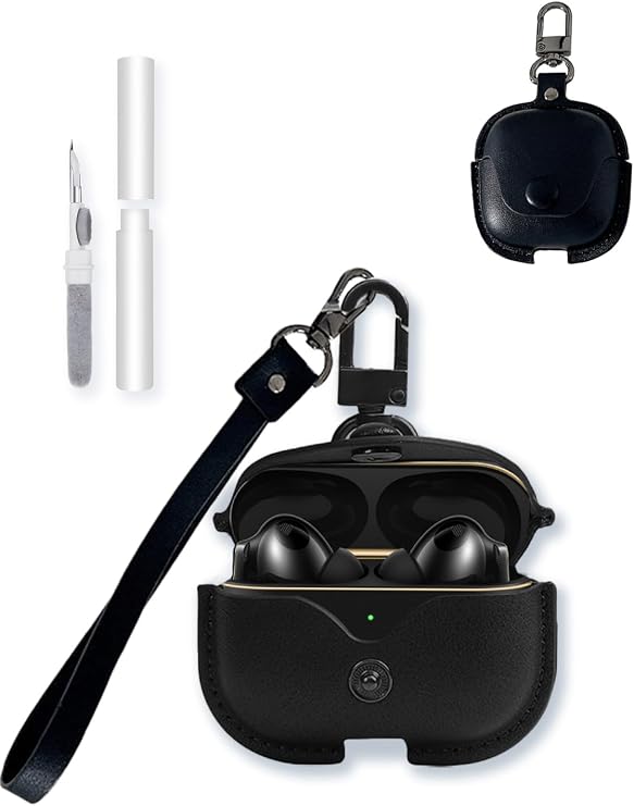 Case for Huawei FreeBuds Pro5 Earbuds,Stylish Retro Soft Protective,BOVUGAC Premium PU Leather Case Cover with Cleaning Kit & Lanyard for Huawei FreeBuds Pro 5 Accessories-Black