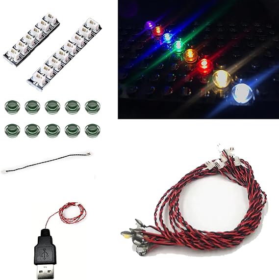 10Pack Mini LED Dot Lights for Building Blocks, Green | USBPowered DIY Lighting Accessories for Building Block Creations, Creates Glowing Effect for Your BuildingBlock Builds