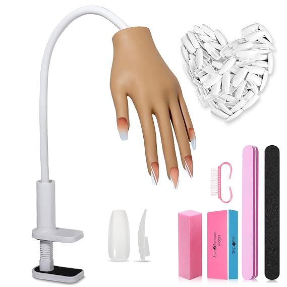 Practice Hand for Acrylic Nails, Nail Tips Never Fall Off Nail Hand Practice,Fingers Never Break Fake Nail Hand for Nail Practice,Flexible Movable Practice Nail Hand for Practicing Nail Supplies
