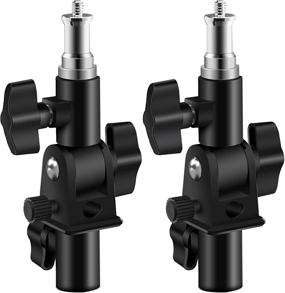 WELLMAKING 2PCS U Shape Tilt Adapter Umbrella Holder for Studio Light Stand | 1/4 'to 3/8i'n Screw Adapter, Metal Spigot Stud, Hotshoe Coldshoe Mount, Swivel Design, Camera Flash & Lighting Support