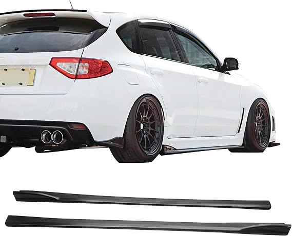 Side Skirts Compatible With 2008-2014 Subaru Impreza WRX STI, Black PU Sideskirt Rocker Moulding Air Dam Chin Diffuser Bumper Lip Splitter by IKON MOTORSPORTS, 2009 2010 2011 2012 2013