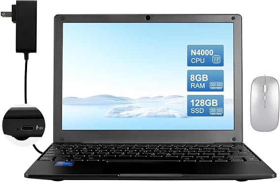 HBESTORE10.1 Mini Laptop, IPS Display - with Celeron N4000 (Up to 2.6GHz), 8GB RAM 128GB SSD Windows 11 OS, Lightweight & Powerful Small Compute.