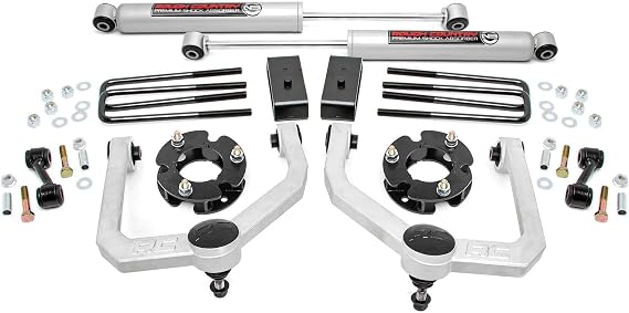 Rough Country 3" Suspension Lift Kit for Nissan Titan 2WD/4WD (2004-2024) - Wheel Spacers & N3 Rear Shocks, Silver Control Arms