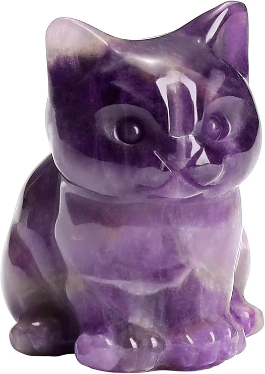 CrystalTears Amethyst Crystal Cat Figurine Carved Healing Crystal Gemstone Cat Lucky Cute Stone Cat Statue Ornament for Home Office Desk Meditation Decor Mini Cat Gifts for Cat Lover Christmas