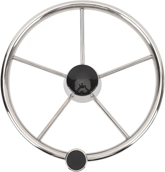 Stainless Steel Boat Steering Wheel, 5 Spoke Marine Steering Wheel with Anti Slip Ergonomic Design for Boats Yachts Speedboats Ships