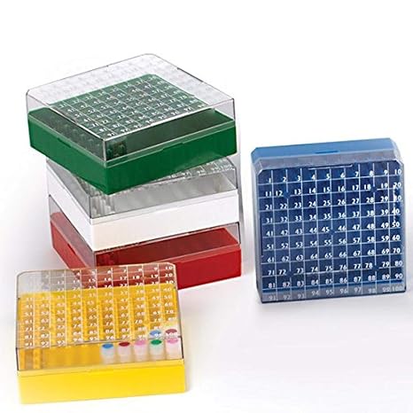 Globe Scientific BioBox 3050W Polycarbonate Storage Box with Transparent Lid for 1mL and 2mL Tubes, Holds 100 Vials, White (Pack of 5)