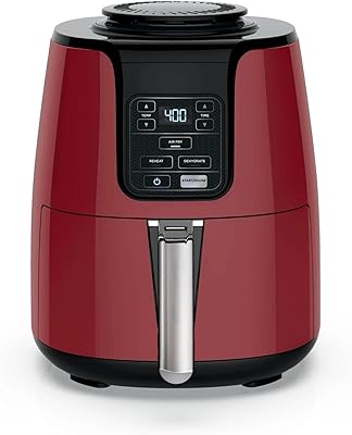 Nin-jja Air Fryer 4QT | 4-Quart Nonstick Basket, Low Fat Cooking | Dehydrate, Reheat, Crisp | Temp 105°F-400°F | Cooks 2 lbs Fries | Healthy, Fast Meals | Dishwasher Safe, Easy to Clean Red