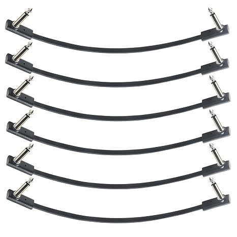 Flat Patch Cables for Guitar Effect Pedal 12 Inch 6 Packs | 1/4" TS Right Angle, Flat PVC Jacket Saves Pedal Space, Low-Noise Clear Signal, Flexible For Pedalboard, Amp, Mixer