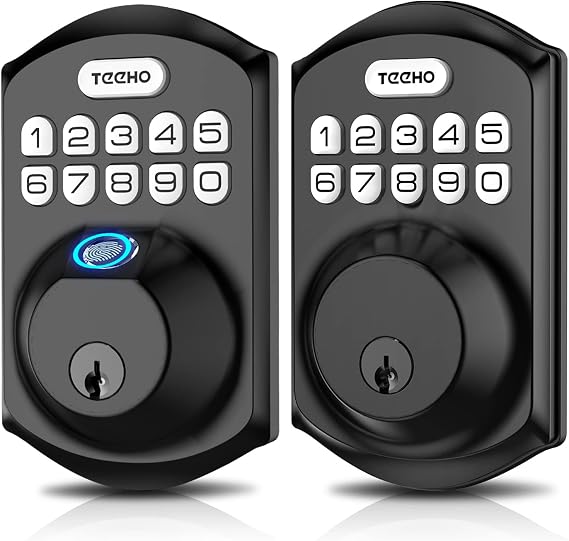Keyless Entry Door Lock - TEEHO Electronic Keypad Deadbolt with Keypads - Fingerprint Door Lock with Keypads - Easy Installation - Matte Black