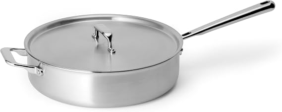 Misen 5-Ply Stainless Steel Saute Pan with Lid - Versatile, Durable, Dishwasher and Oven Safe - Even Heating, Ergonoic Stay-Cool Handle - For Searing, Braising, and More - 3 QT