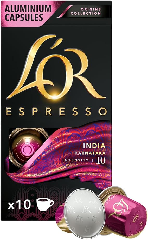 L'OR - Espresso Kahve - India - Origins Collection - Yoğunluk 10 - Tatlımsı ve Hafif Baharat Notaları - 1 Paket x 10 Alüminyum Kapsül