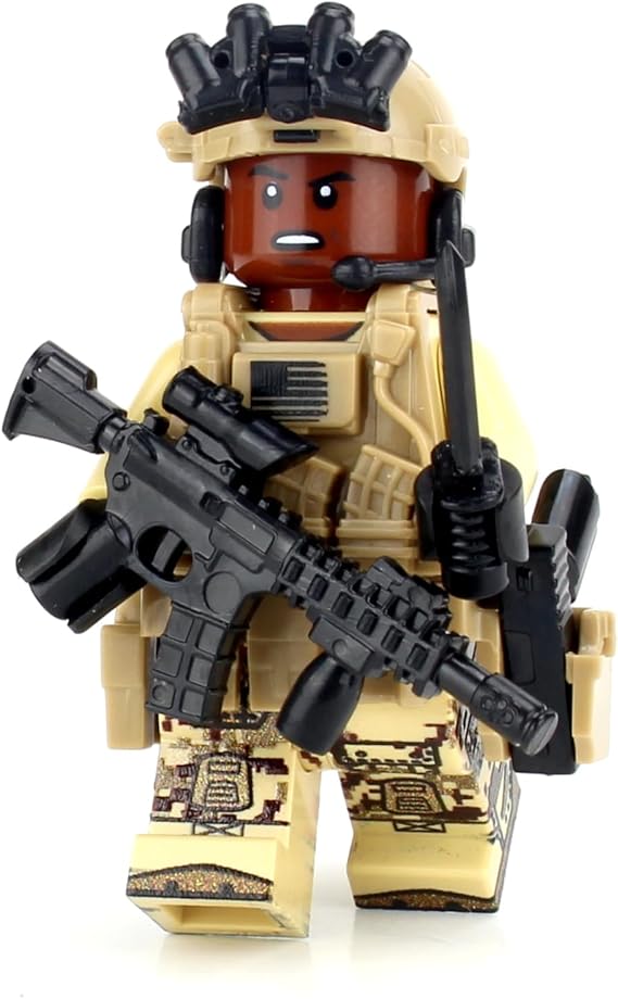 Battle Brick 1.6 Inches Tall African American Special Forces Soldier Collectible Custom Minifigure | Accessories Made in the USA | Genuine Military Minifig | Great Gift for Teen to Adult AFOL