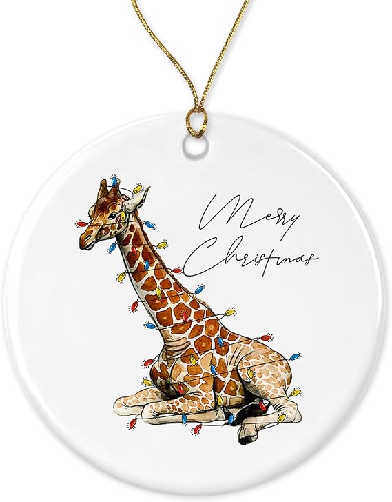 EruditeGifts Giraffe Christmas Ornament - Xmas Tree Decor Ornament - Giraffe Keepsake Gift - Ceramic Ornament - Pet Lover Gift Printed on Both Sides