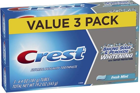 Crest Baking Soda & Peroxide Whitening With Tartar Protection Toothpaste, Fresh Mint, 6.4 Oz, 3 Count