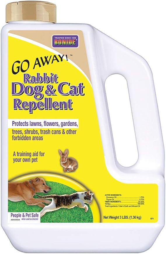 Bonide Go Away! Rabbit, Dog, Cat Repellent Granules, 3 lbs Ready-to-Use, Keep Dogs off Lawn, Garden, Mulch & Flower Beds