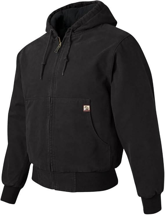 DRI Duck Men's 5020 / 5020T Cheyenne Hooded Boulder ClothTM Zip Up Work Wear Jacket with Tricot Quilt Lining (Large, Black)