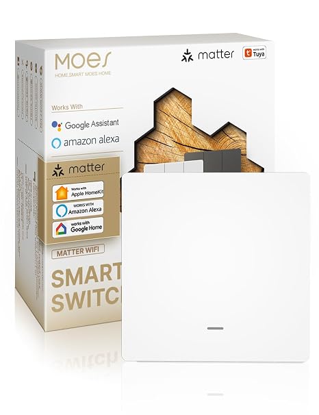 MOES Matter over WiFi Smart Switch, Wall Light Switch, 1 Gang