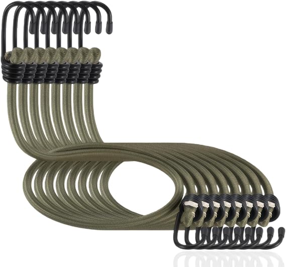 CanKing Bungee Cords 20 Inch Elastic Rope with Hooks Olive Green 8P