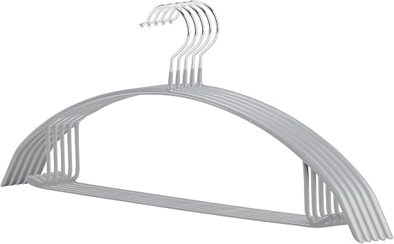 Non-Slip Rubber Coated Metal Hangers No Shoulder Bump, Set of 5/10 Heavy Duty Contour Sweater Hangers for Shirts Coats Dresses or Suits, Rust-Free Closet Clothes Organizer, 16.5, Gray