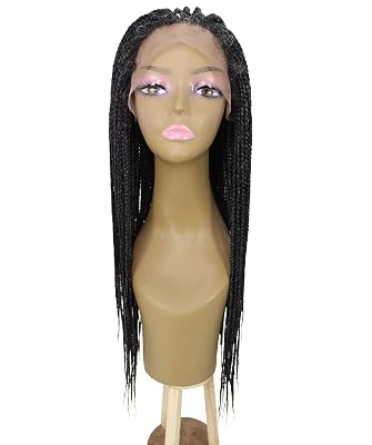 LUXLUXE Layla Straight 27.5 Inch Long 4X4 Hand-Tied Lace Braid Wig, Heat Resistant Fiber, 20 Shades of Natural, Multiple colour Option BLT-0121 Salt & Pepper Grey