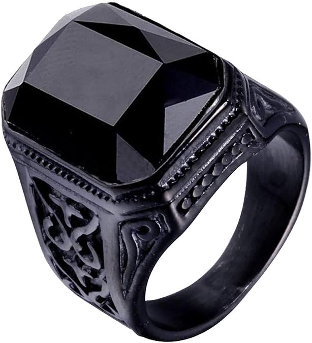 PAURO Men's Vintage Wedding Promise Ring with Big Stone