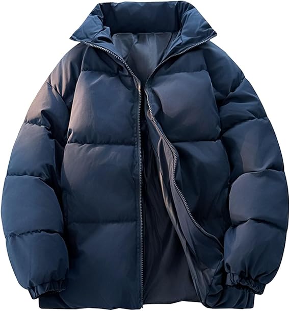Puffer Jacket Men's Oversized Down Jacket Windproof Down Coat Puffer Jacket Plain Leisure Jacket Stand-Up Collar Quilted Jacket Thick Baggy